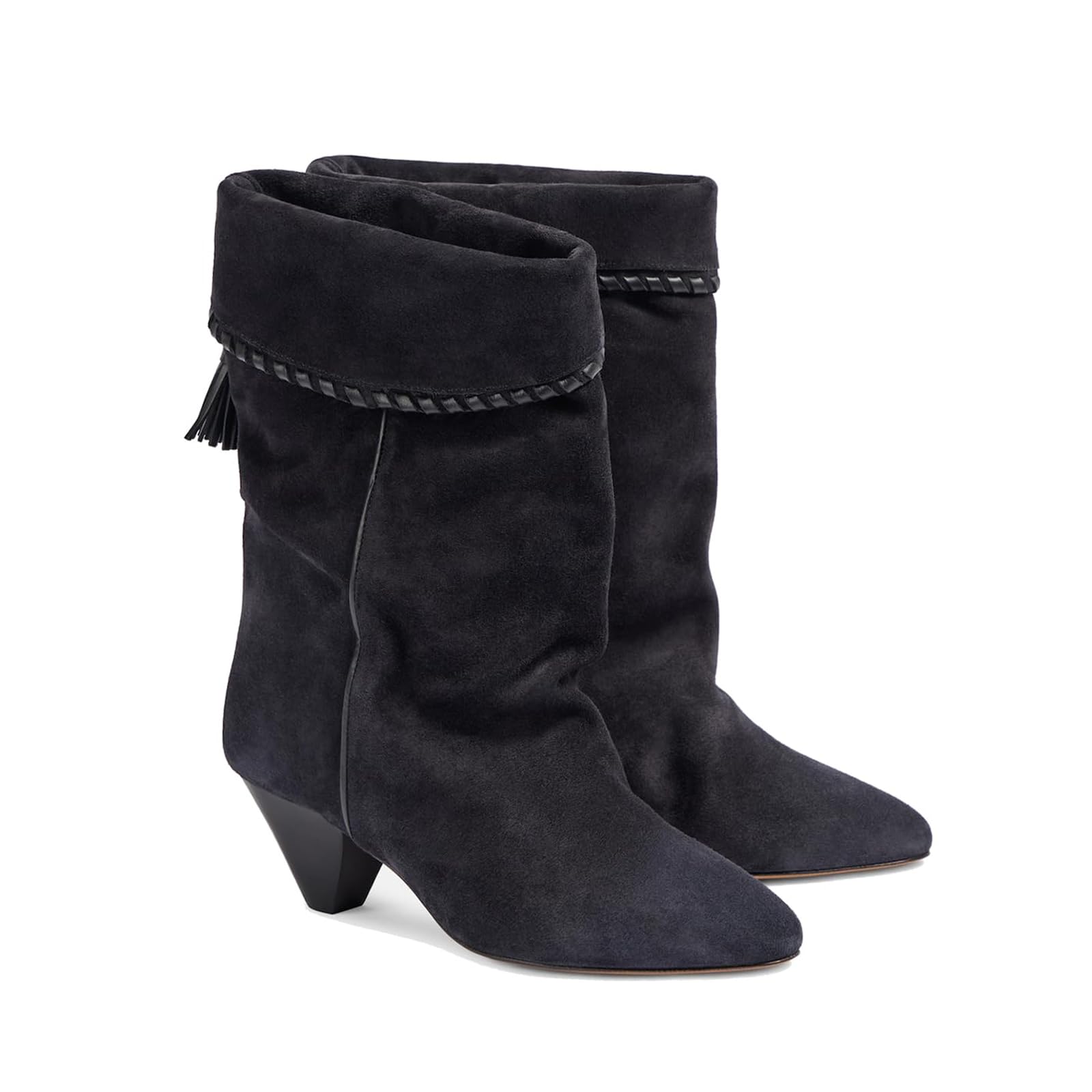 Suede Ankle Boots for Women Slouchy Fold Over Cowboy Boots Pointed Toe Low Heel Western Booties Dressy Pull