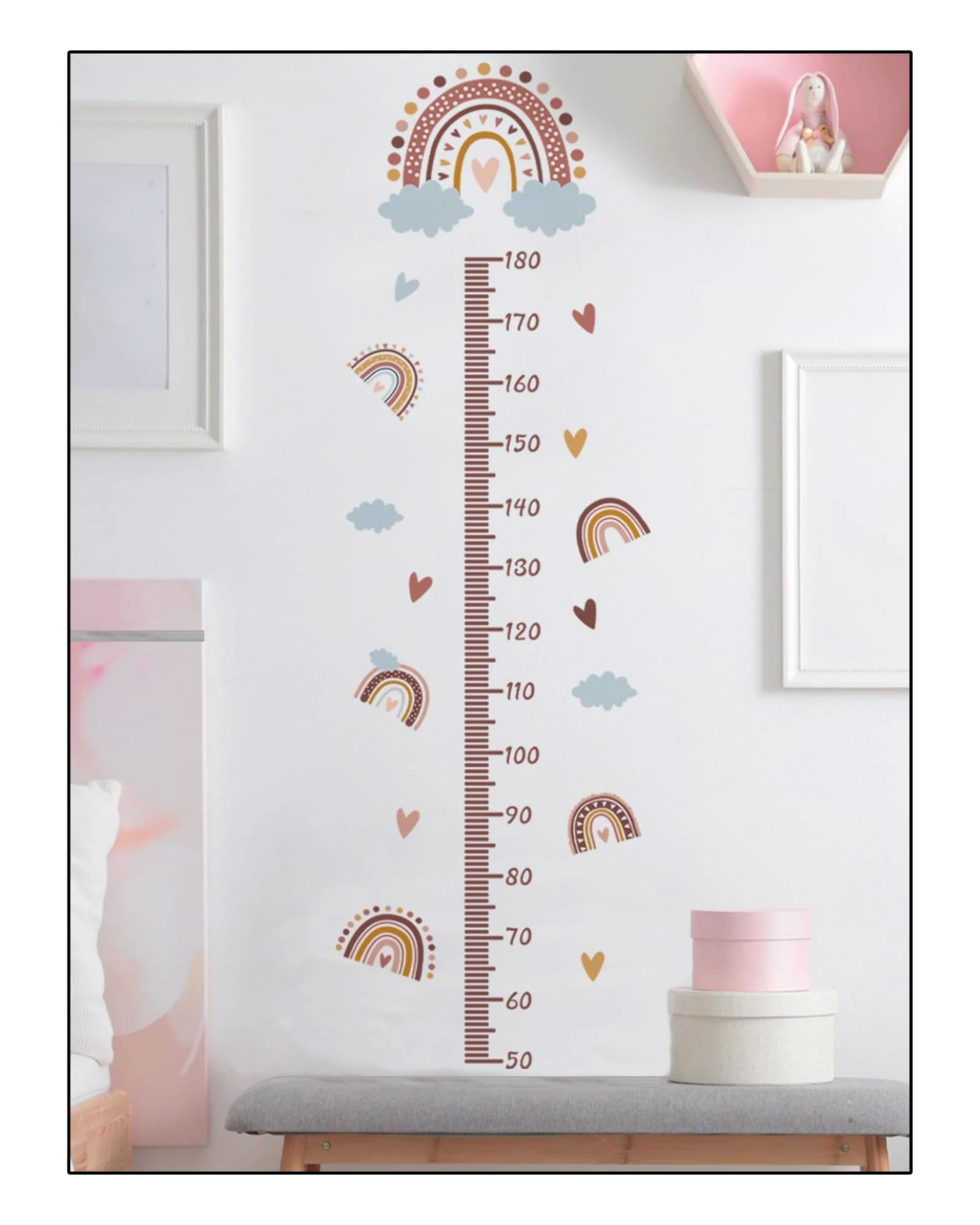 FunArtDecor Children's Growth Ruler with Rainbow and Clouds Design - Measures up to 180 cm Height, Multicoloured