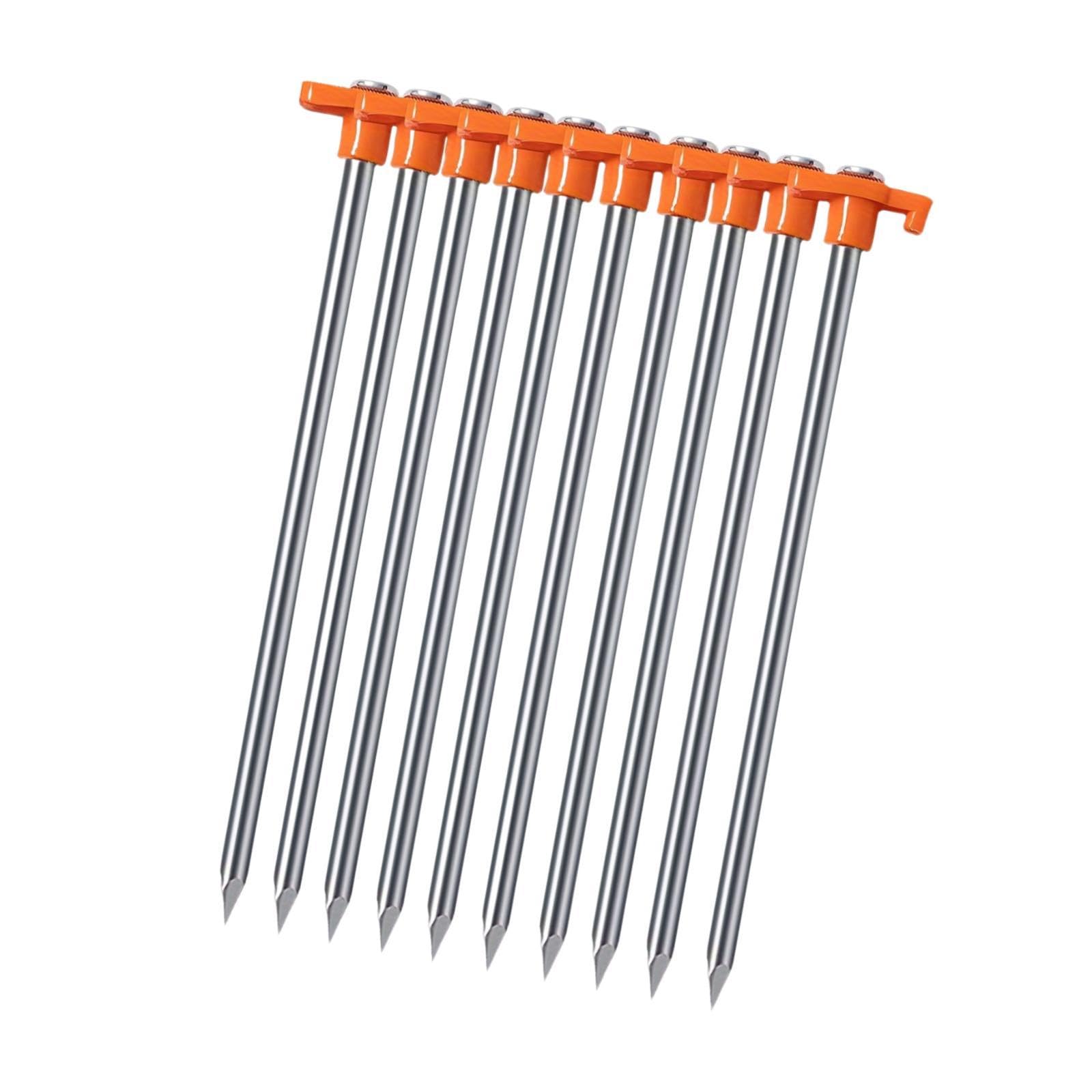 MERISHOPP 10 Pieces Tent Stakes Galvanized Steel Ground Stakes for Lawn Hiking Outdoor Orange| Camping Gear | Heavy-Duty Tent Stakes & Guy Lines Set-image-36