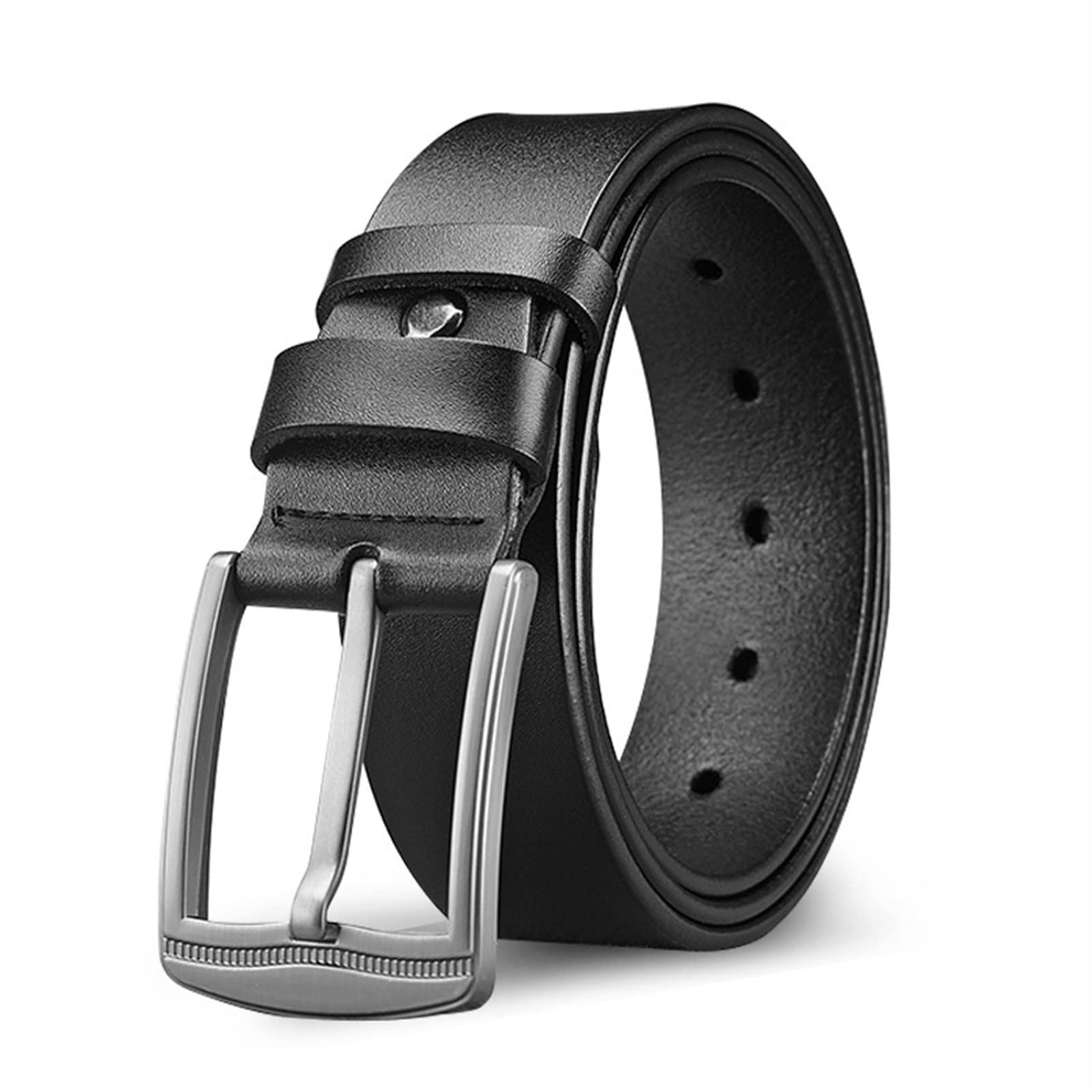 Cinturón Ajustable de Cuero Genuino, Cinturón con Hebilla de Cuero for Hombre(Black,Length 125cm)