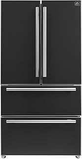 Forno 36" Espresso Moena French Door Stainless Steel Refrigerator - 19.2 Cu.ft Kitchen Fridge with LED Display and Ice Maker - Frost-free Swing Double Door Fridge with Inverter Compressor, Black