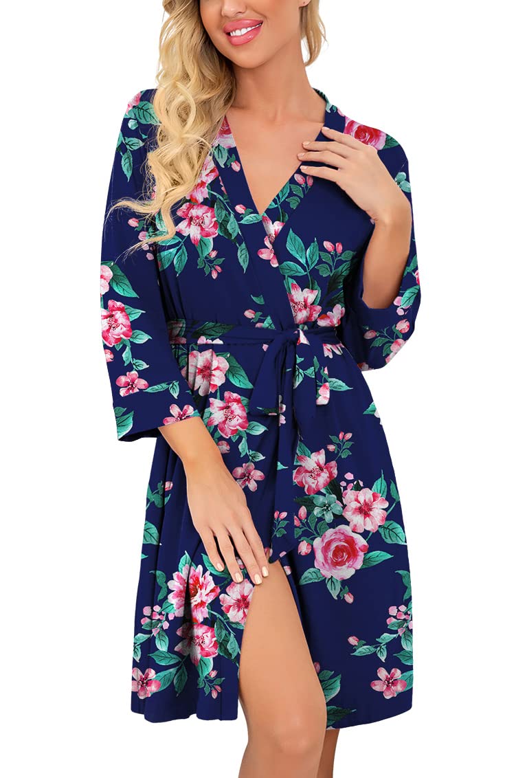 PrinStory Womens Robe Lightweight Short Knit Bathrobe Soft Ladies Sleepwear with Pockets