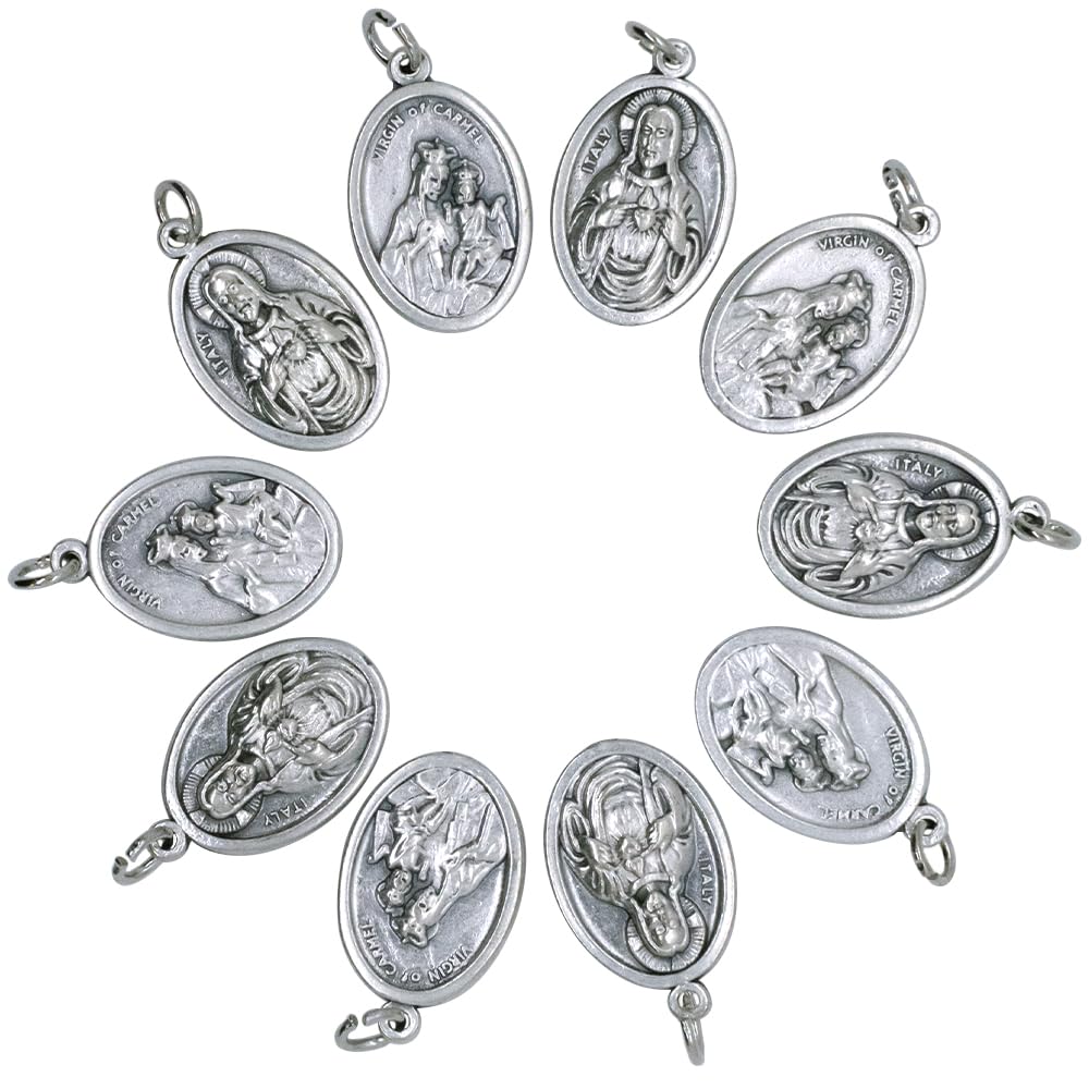 VILLAGE GIFT IMPORTERSPack of Ten 1" Scapular Medals | Silver-Tone Metal Pendants | Great Catholic for First Holy Communion and Confirmation | Add to DIY Chaplet or Religious Jewelry