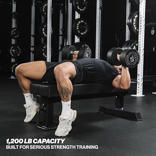 Miniatura 4 de Titan Fitness TITAN Series Banco plano de un solo poste, clasificado 1,200 libras, almohadilla de vinilo HeftyGrip de 4 pulgadas de grosor, banco