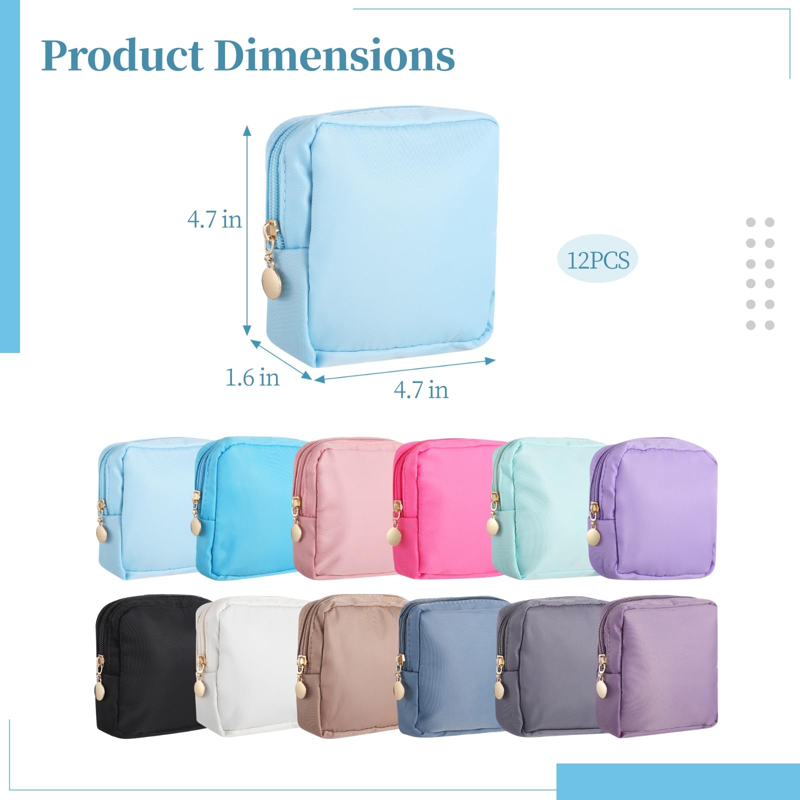 Set di 12 mini trousse in nylon, quadrate, con cerniera, compatte e leggere, per viaggi e uso domestico