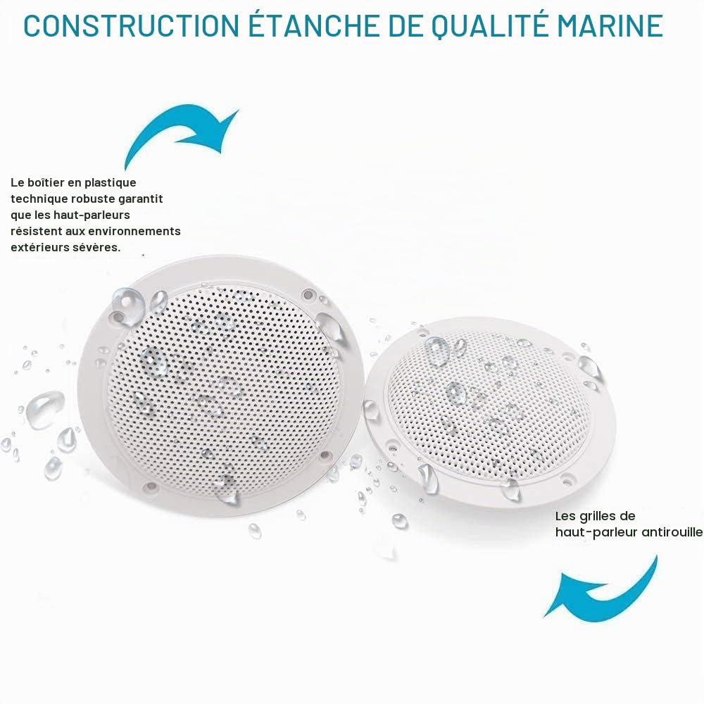 Herdio 10,2 cm 160 W Haut-parleurs de Plafond Marins étanches Adéquation pour Cuisine, Salle de Bain, Bateau, Voiture, Moto – 1 Paire (Blanc)