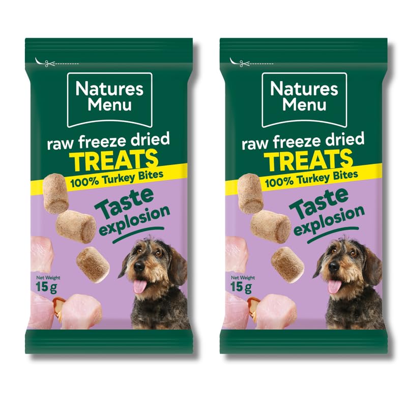 Nature's Menu Turkey (2 x 15g) Freeze-Dried Meat Bites – Training Treats for Dogs