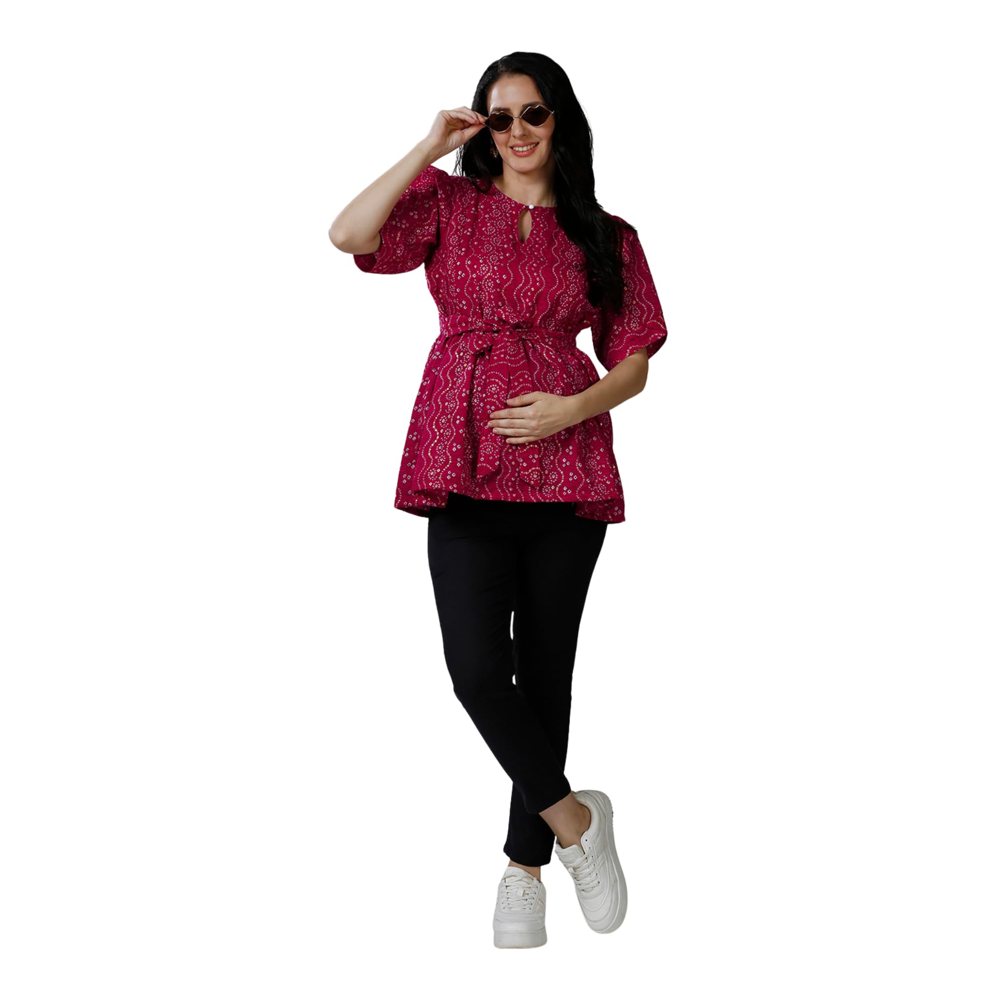 Womens Pink Cotton Maternity Top-image-15