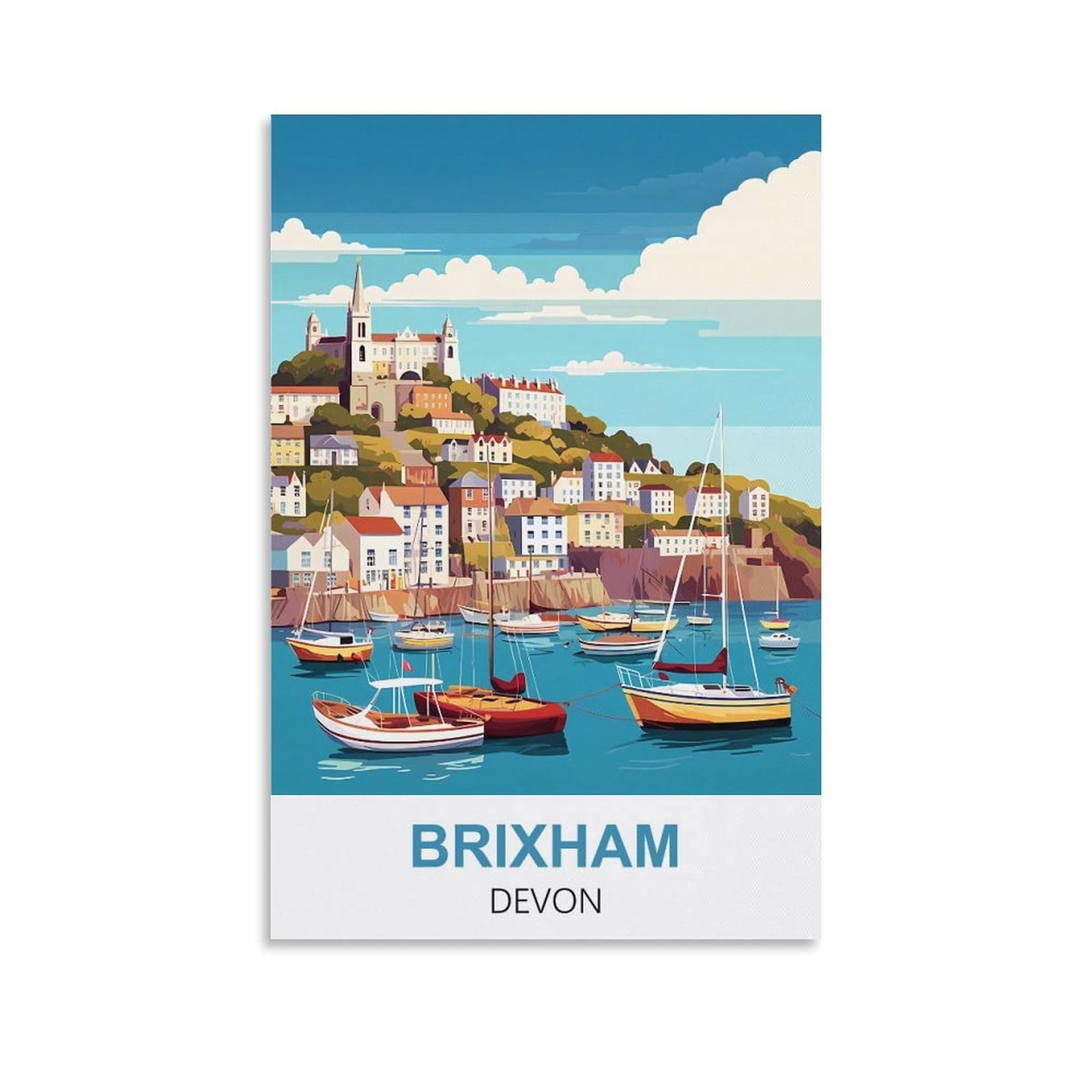 Fuudang Unframe-Style Brixham Devon Vintage Travel Posters 08X12inch(20X30cm) Canvas Art Poster And Wall Art Picture Print Modern Family Bedroom Decor Posters
