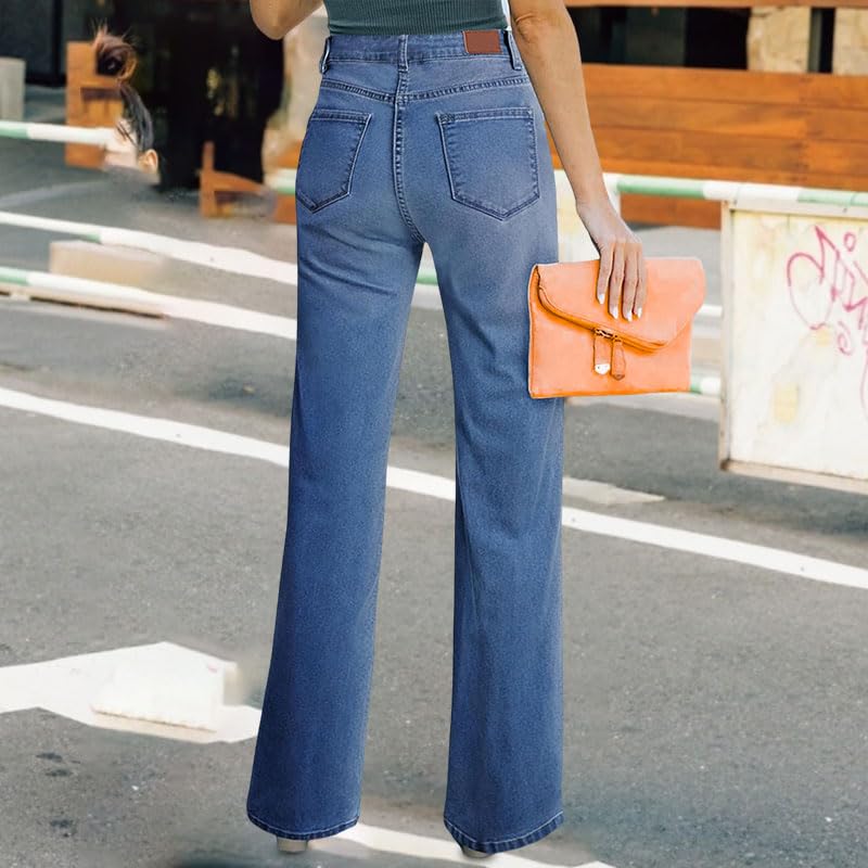 Womens Wide Leg Jeans High Waisted Straight Leg Stretchy Baggy Trendy Casual Denim Pants with Pockets2