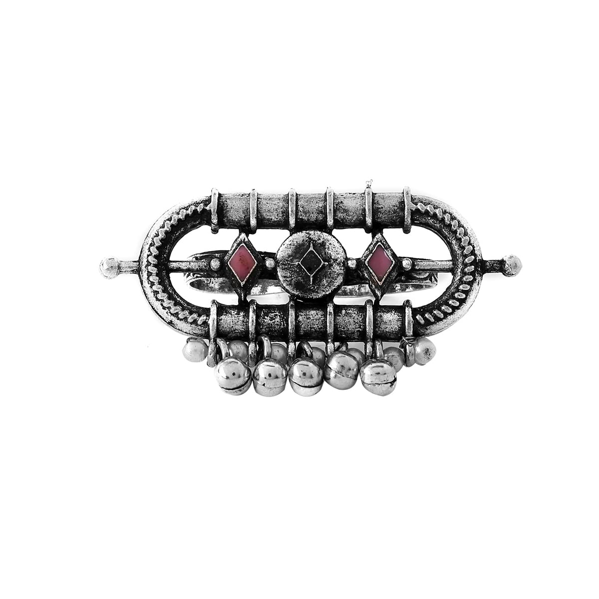 YELLOW CHIMESRings For Women Afgahni Silver Oxidised Stone Studded Ghungroo Beaded Round Antique Finger Ring For Women and Girls