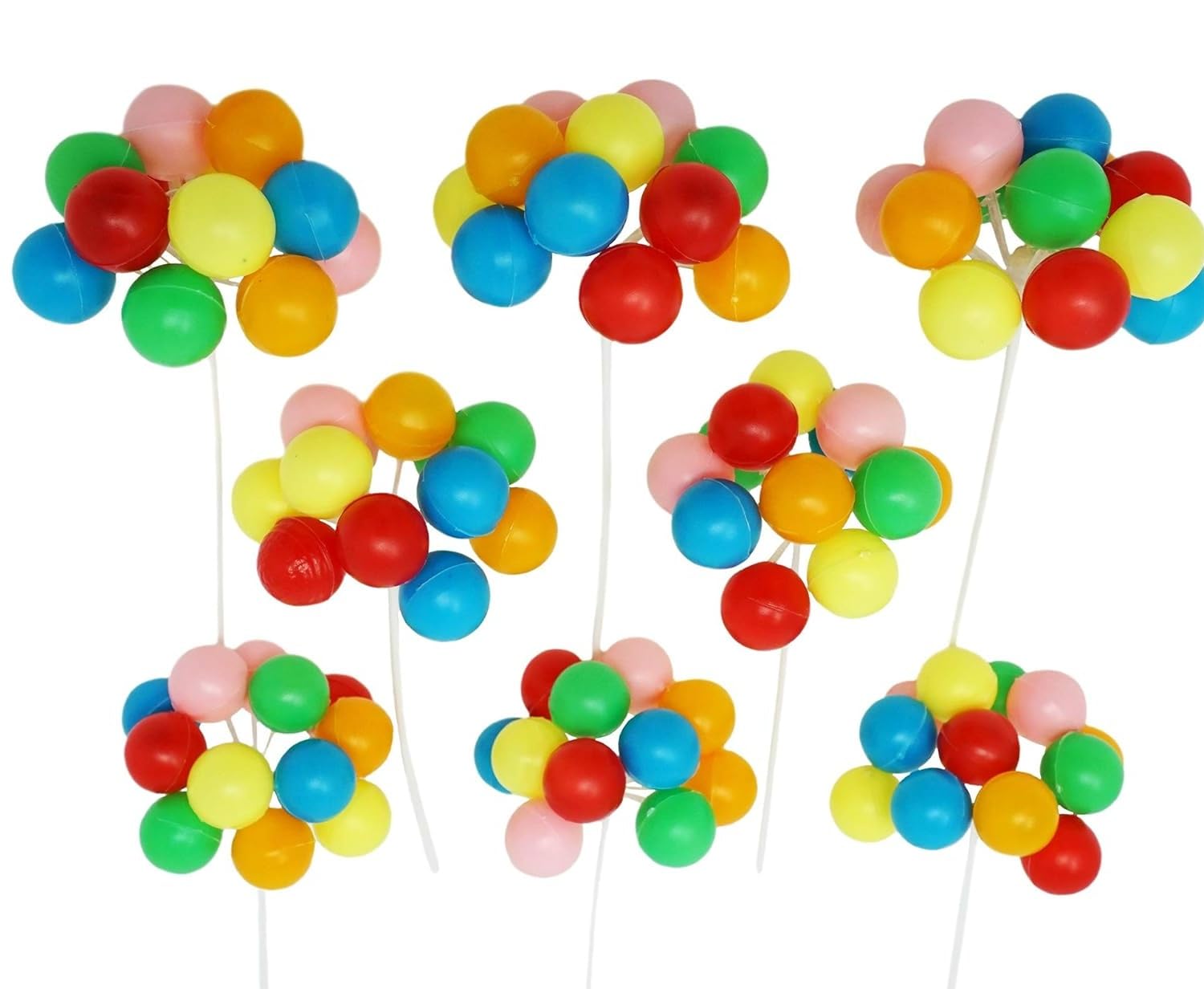 Rainbow Balloon Cluster Cake & Cupcake Decorative Topper & Pick - 8 Clusters Per Pack, 7 Inch Long
