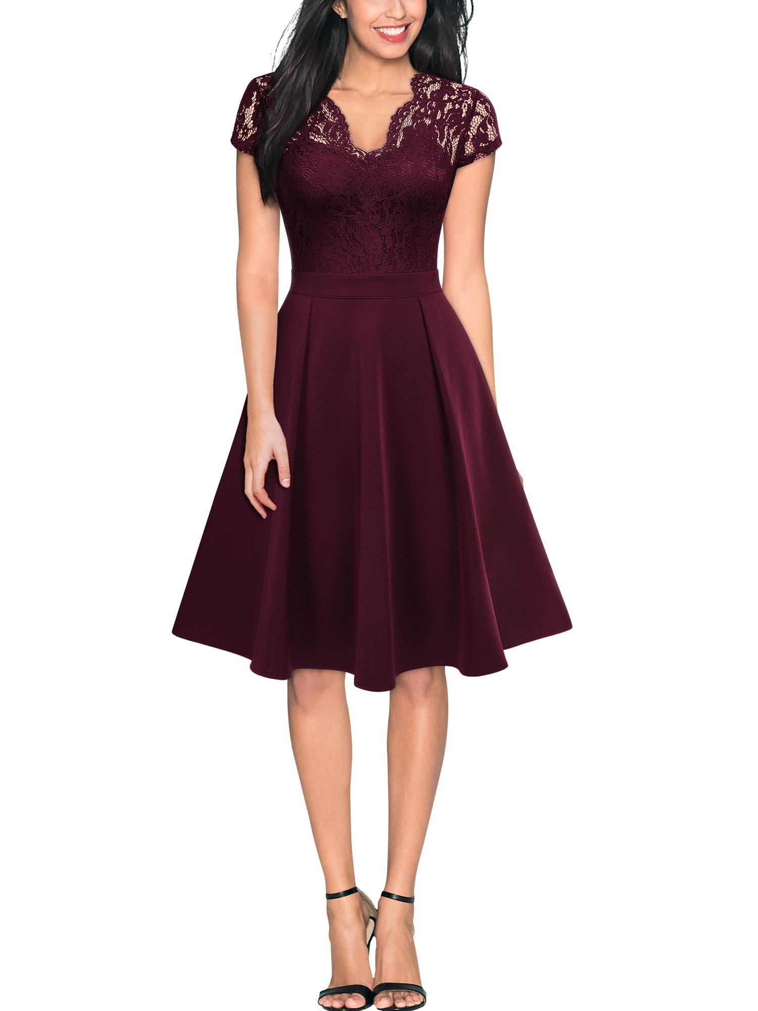 Women's Retro Floral Lace V-Neck Cocktail Party A-line Dress