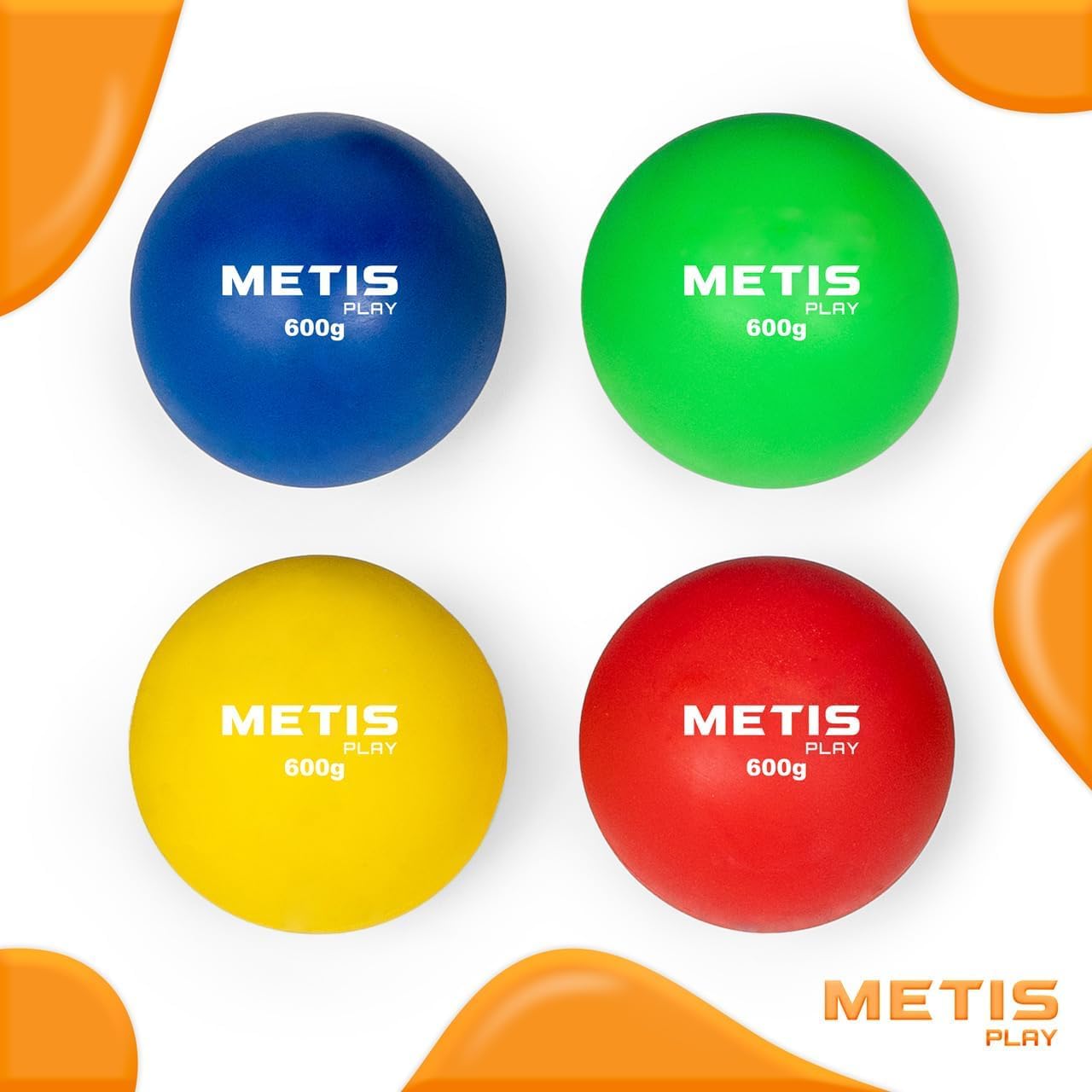METIS Palle Getto del Peso | Pacco da 4 | 200g - 600g | Colori Vivaci – Attrezzatura Atletica per Interni/Esterni