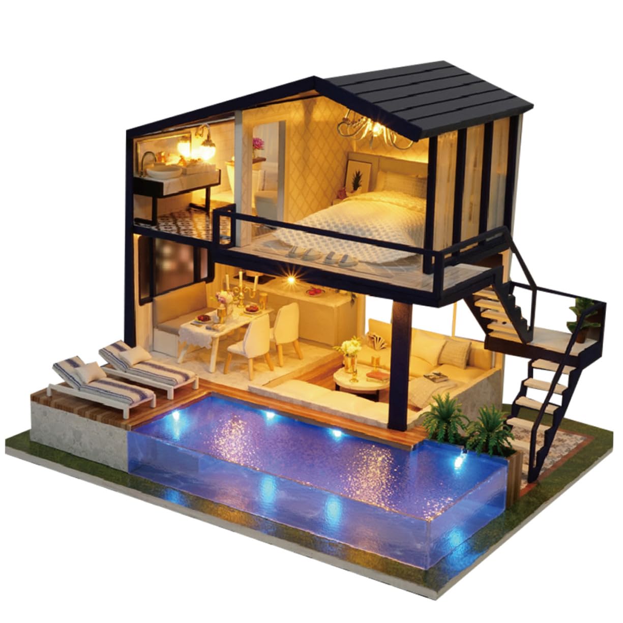 BESTonZON Modelo de Cabina DIY para Casa de Muñecas, Juguete de Montaje Manual de Madera y Plástico, Fácil de Construir y Decorativo Familia en Casa