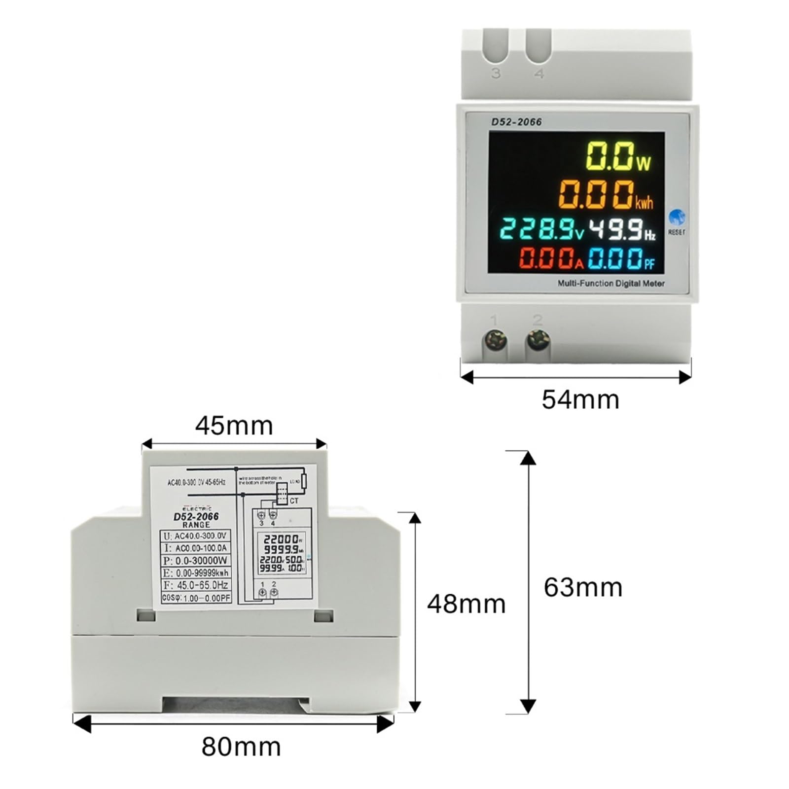 Woltomierz cyfrowy, prąd, moc, watomierz, energia elektryczna, miernik KWh, częstotliwość, wolt, amperomierz, AC 220 V, 110 V, 380 V, 100 A, 1 sztuka (kolor: wbudowany CT, rozmiar: AC 250-450 V)