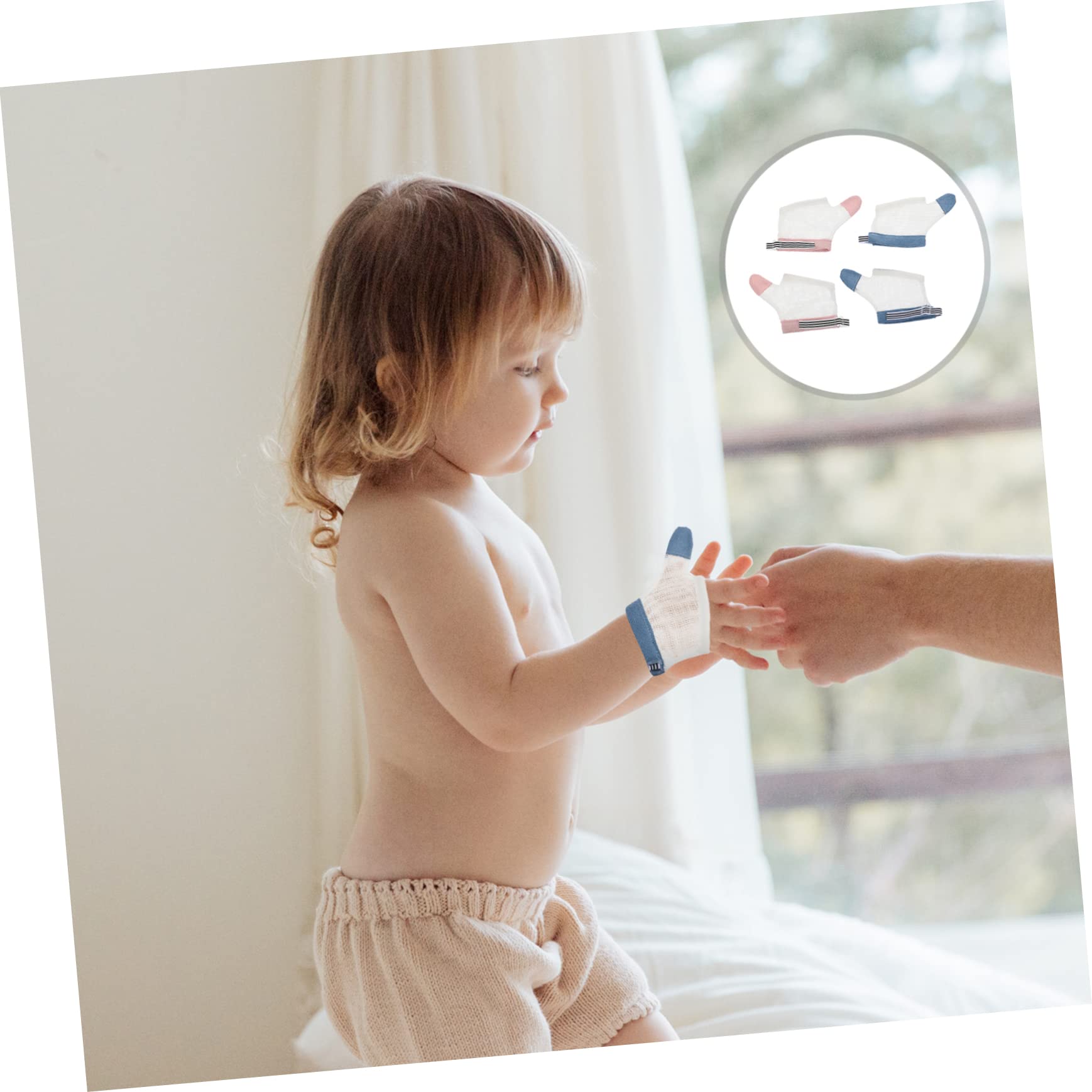 Fingerlutschhandschuhe für Babys, 2 Paar Nylon Daumenschutz Weiß Waschbar