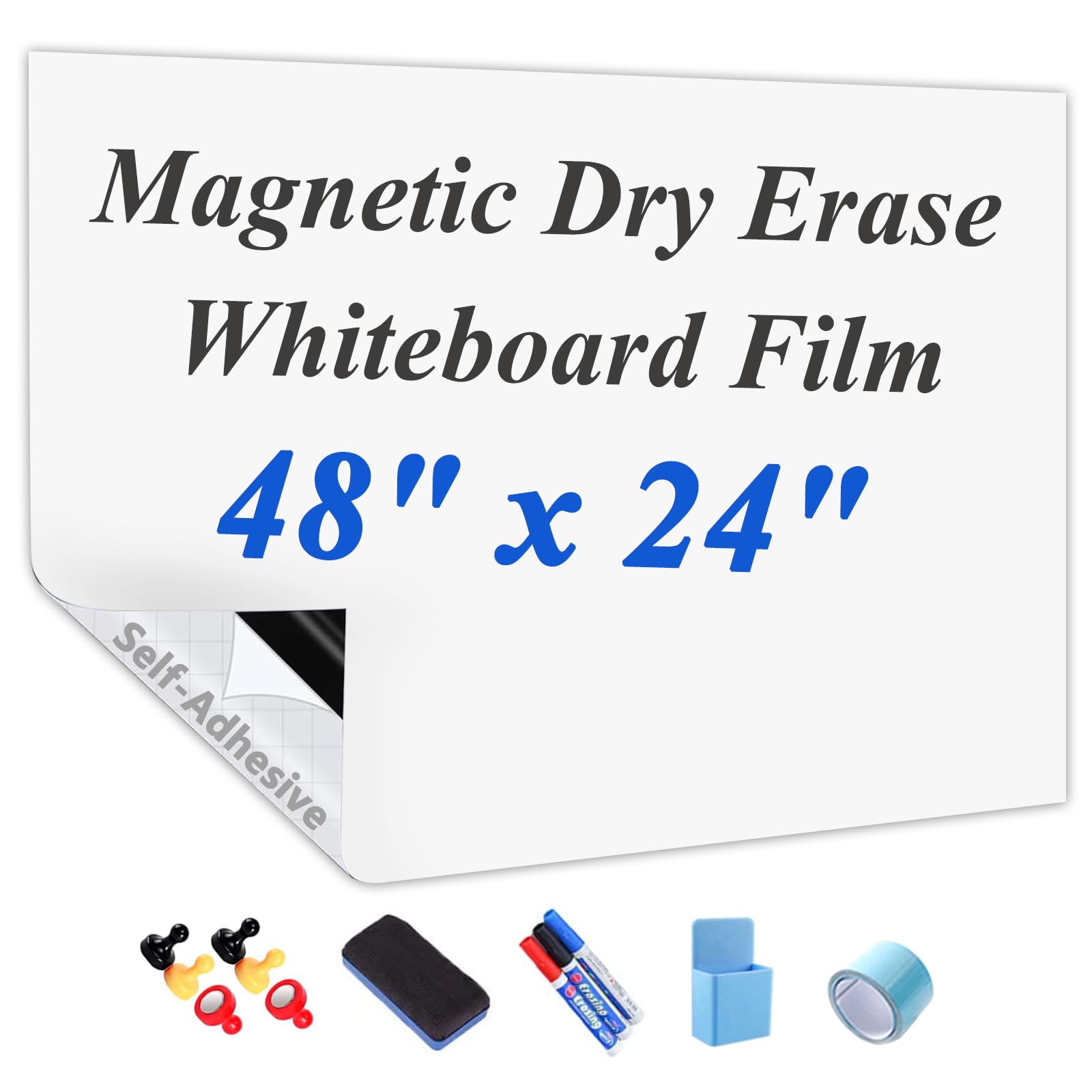 JUMUBOARD Self-Adhesive Magnetic Dry Erase Whiteboard Sticker, 48" x 24"