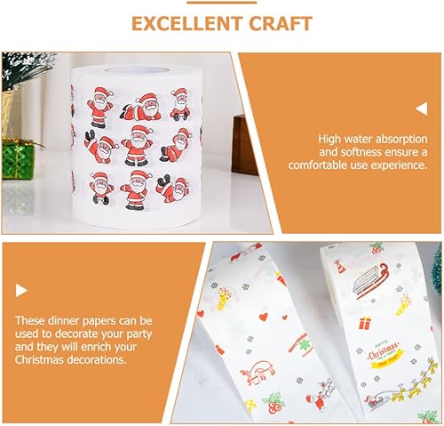Miniatura 5 de Zerodeko 4 rollos de papel higiénico de Navidad, papel de pulpa de madera con patrón temático de Navidad, servilleta decorativa impresa, decoración