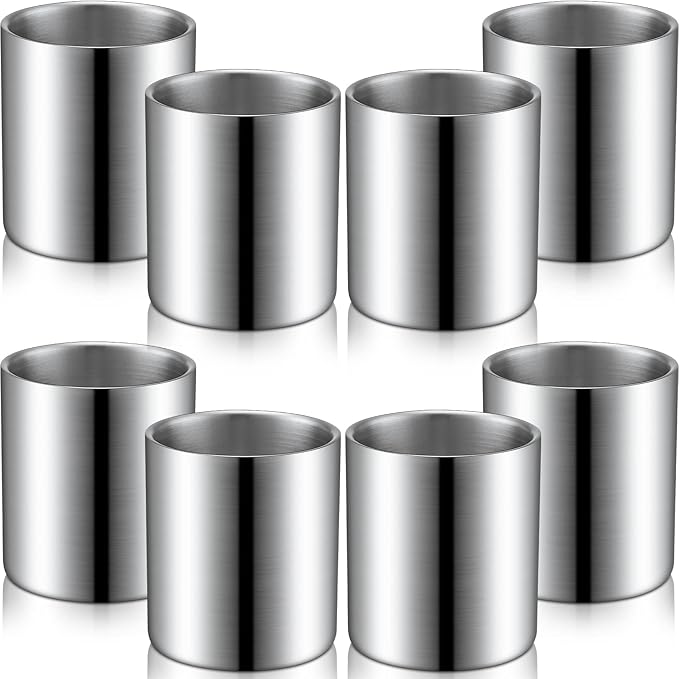 8 Pieces Stainless Steel Whiskey Glass Whiskey Glass Bulk 6.8 oz Insulated Metal Cups Double Wall Tumbler Whiskey Gifts for Men Husband Father Whiskey Lover