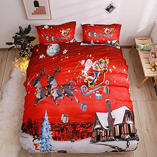 Youareking Merry Christmas 3 Pieces Duvet Covers Set with 2 Shams, Santa Claus Pattern Bedding Cover Set,Full