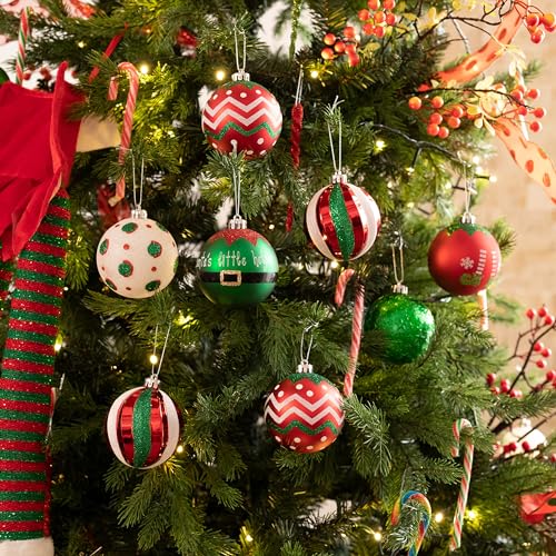 Valery Madelyn Christmas Ornaments Tree Decorations, 16ct Elf Red Green White Shatterproof Large Christmas Ball Ornaments Set, 3.15 Inch Decorative Hanging Ornament Bulk for Xmas Holiday Party Decor - Image 3