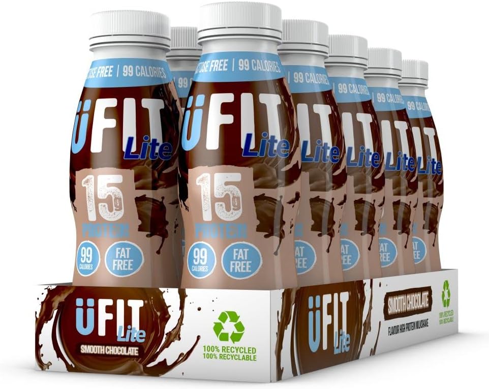 UFIT Lite 15g Protein Shake, Fat Free, No Added Sugar, Lactose Free – Smooth Chocolate Flavour Ready To Drink (Pack of 10 x 310ml)