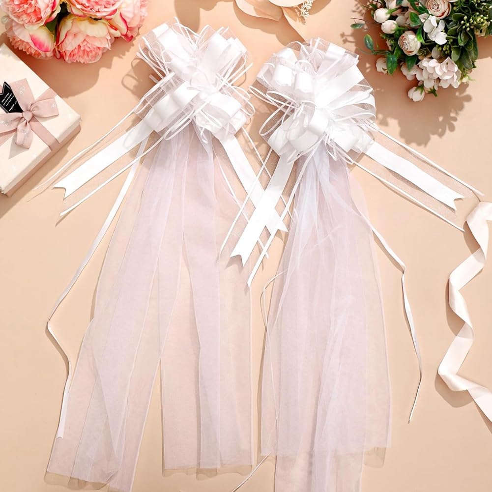 Grands nœuds blancs de mariage avec long tulle pour décoration de chaise d'allée de mariage
