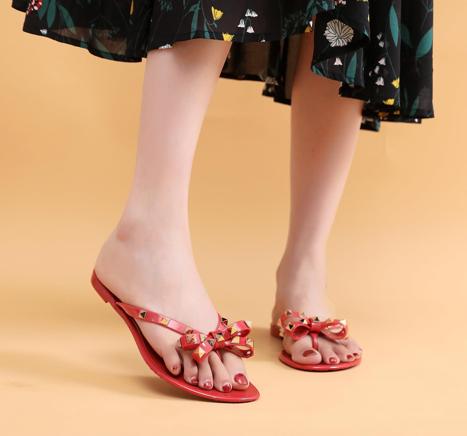 Studded Jelly Shoes for Womens Bow Flip Flops Jellies Sandals Flat Black... - Picture 143 of 174