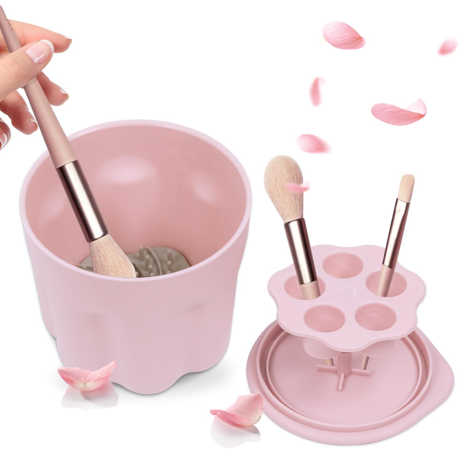Openja 3 in 1 Makeup Brush Cleaner and Holder, Make Up Brush Cleaner Bowl with Brush Drying Rack & Cleaner Mat, Portable Cosmetic Brush Cleaning Tool for Brushes Cleaning, Storage & Air Dry.Multicolor