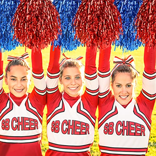60 Pcs Cheerleading Pom Poms Bulk Cheer Pom Poms Sets Metallic Foil Fun Spirited Cheer Pom Poms With Plastic Handles, Cheerleader Pompoms For Kids Adults Sports Match Cheering Squad (Red & Blue) #TOP3