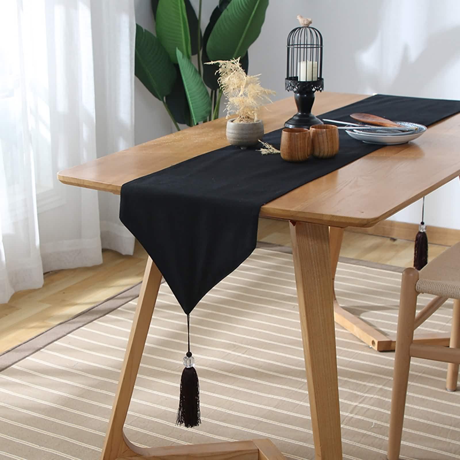 Farmhouse bieżnik na stolik kawowy, czarny bieżnik na stół 244 33,2 cm prosty elegancki frędzle bawełna jadalnia nowoczesna kuchnia salon dekoracja