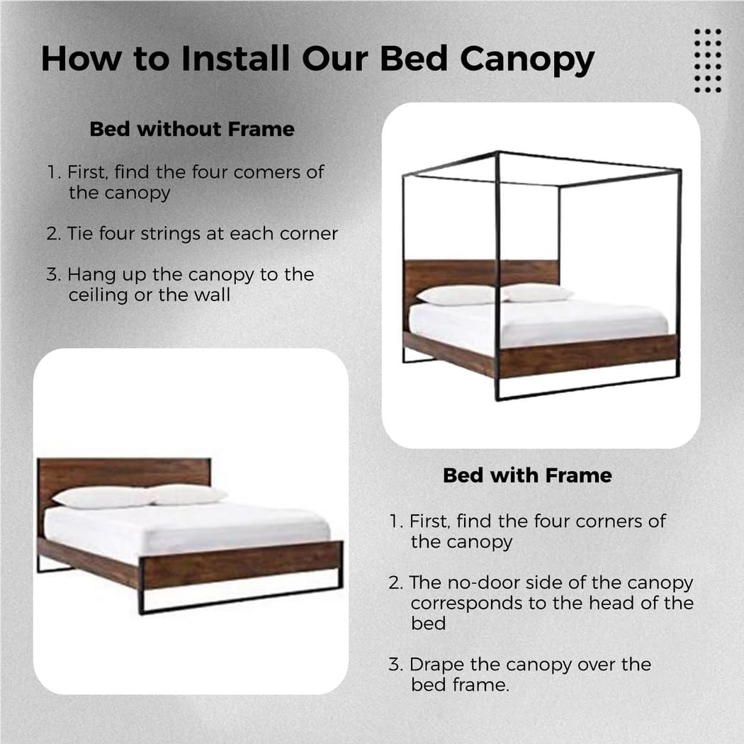 Black Queen Bed Canopy With Curtains, Four-Sided Blackout Panels And Top Cover, 3-Entry Design For Bedroom Decoration, 59 X 79 X 77 In