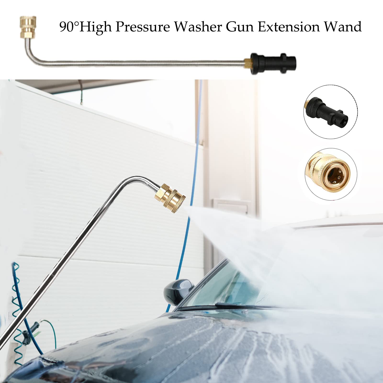 Różdżka przedłużająca do myjki wysokociśnieniowej, nasadka natryskowa 39 cm do Karcher K2 K3 K4 K5 K6 K7, 5 dysz natryskowych, zakrzywione pręty 90°