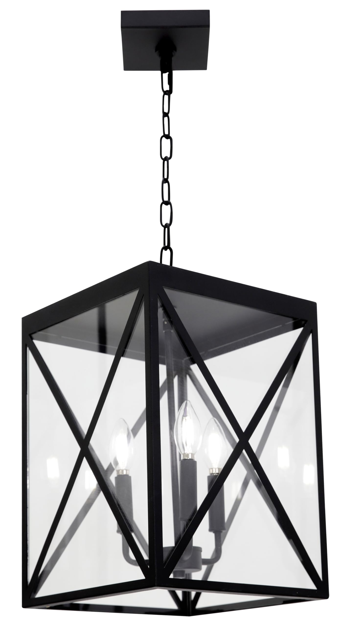 MELUCEE 3-Light Outdoor Chandelier Lighting Black Indoor Lantern Pendant Light Exterior Ceiling Light Fixtures with Clear Glass for Patio Porch Entryway