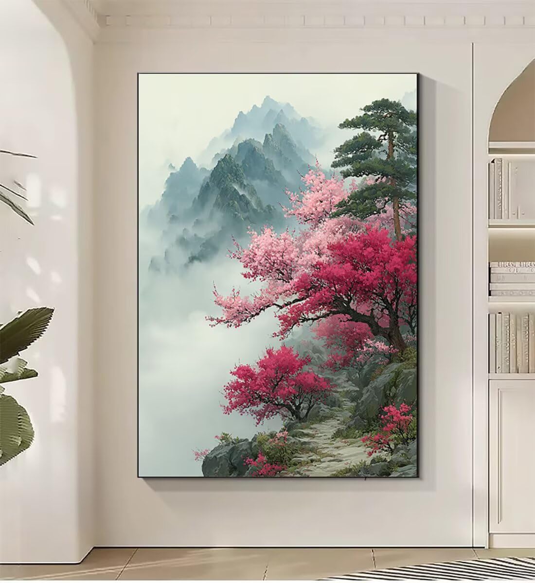 Landschaft Berg Malen Nach Zahlen Erwachsene, Paint by Numbers Adult Anfänger Set, Heimwerk Malen Nach Zahlen Kinder Mit Rahmen, 3 Pinsel und 36 Acrylfarbe Als für Deko Wohnzimmer 60 x 80 cm BJHDK681