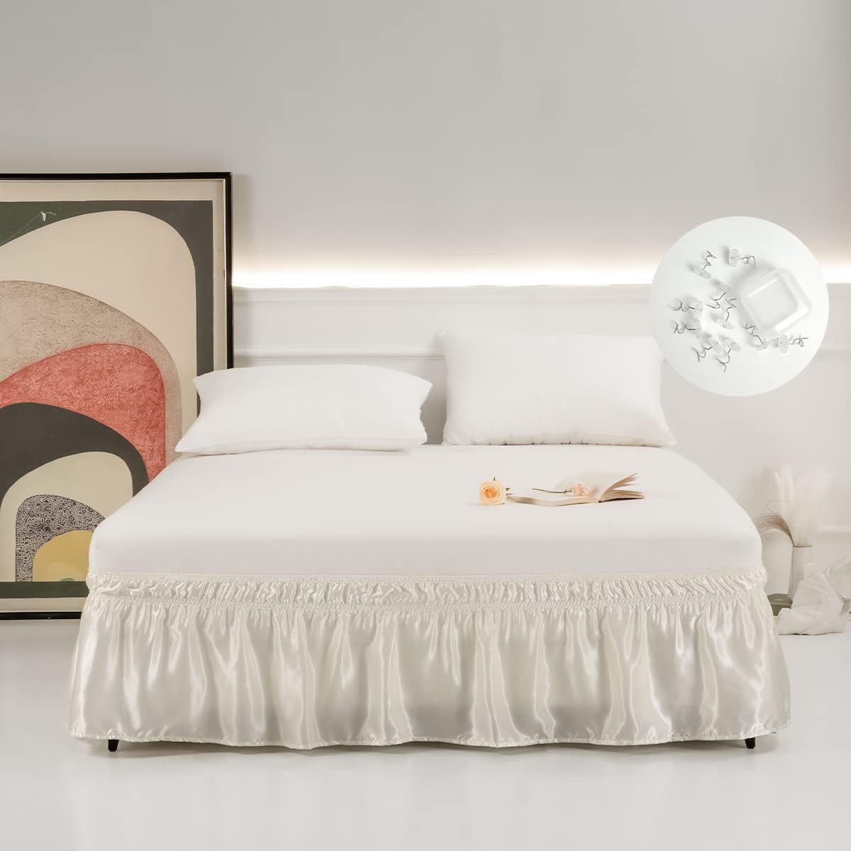 PROMEED Silky Satin Bed Skirts Queen Size with 15 Inch Drop