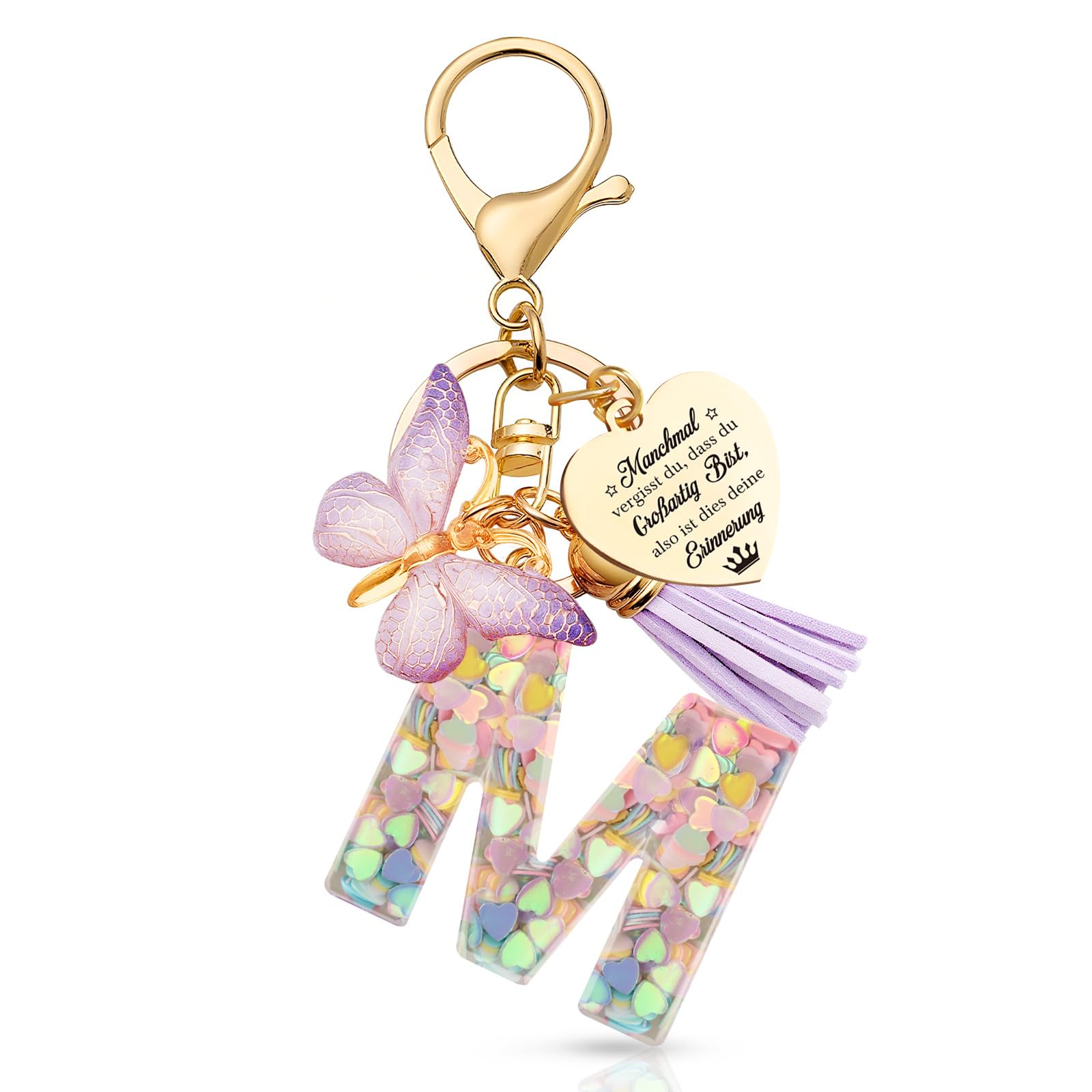 Anruzon Schlüsselanhänger Mädchen - Buchstabe Schlüssel - Anhänger Schmetterling Schlüsselanhänger - Weihnachten - Einschulung Geschenk - Keychain Geschenk für Kinder, Mädchen, Frauen