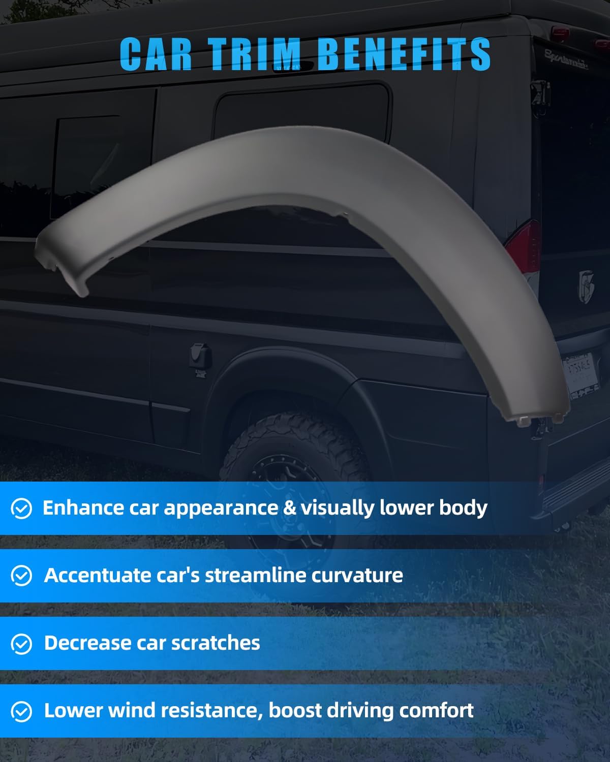 Rear Left Driver Side Door Fender Flare Molding Trim, Wheel Arch Panel Cover for 2019-2025 Ram Promaster, [Durable & Sturdy] Wheel Fender Trim Molding, 1 PC