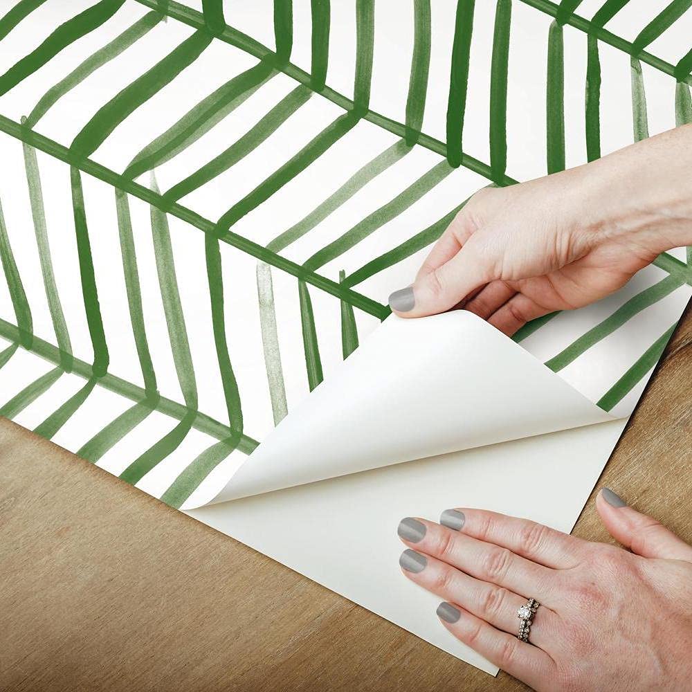 RoomMates RMK11632WP Cat Coquillette Herringbone Green and White Peel and Stick Wallpaper, 52.1 x 502.9 cm - Image 4