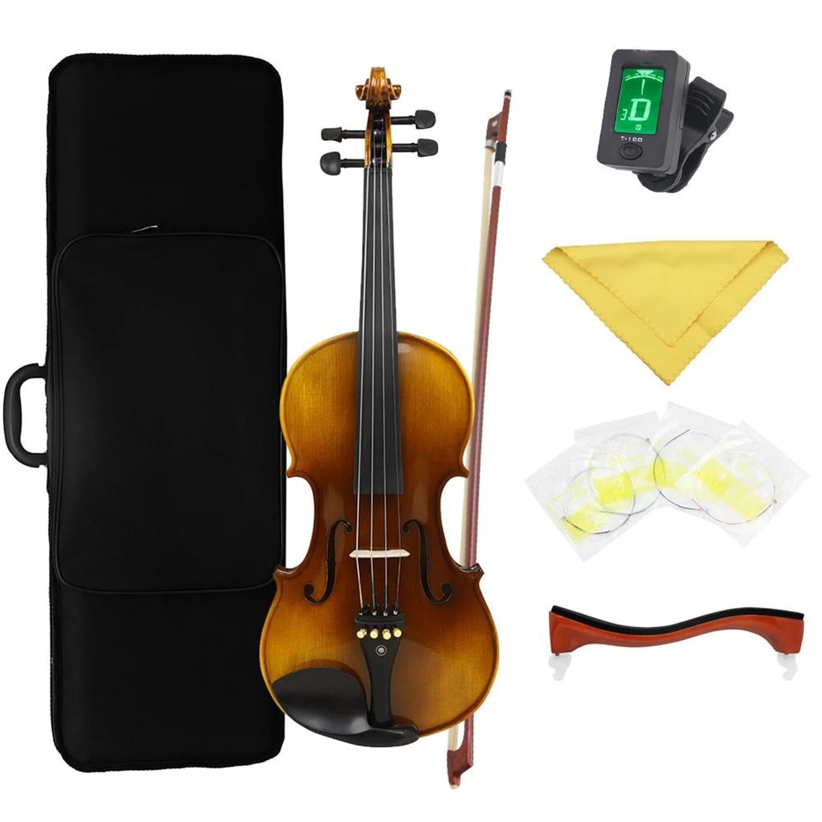 Violino 4/4 Pannello In Abete Rosso Fondo In Acero Tastiera In Ebano Con Corde Per Arco Accordatore Parti E Accessori Per (Set 1)