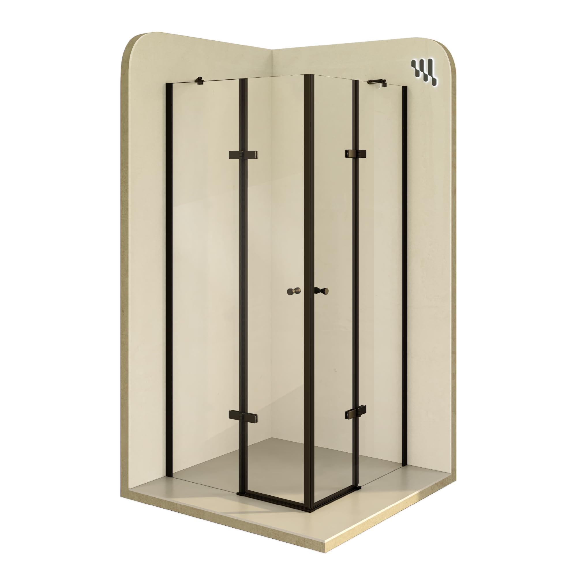 Mampara de Ducha Alice-70x75x180cm|REVERSIBLE|Puertas Abatibles, Ajuste 69,3-71,3x74,3-76,3cm|Perfiles Negros, Cristal Templado Transparente 6mm