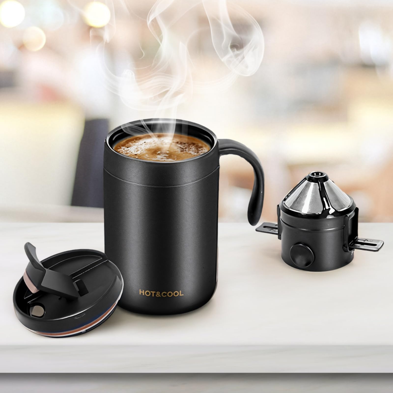 LUMINFLY Travel Pour Over Coffee Maker Set, Stainless Steel, Includes Filter and Spoon for Home Or Office