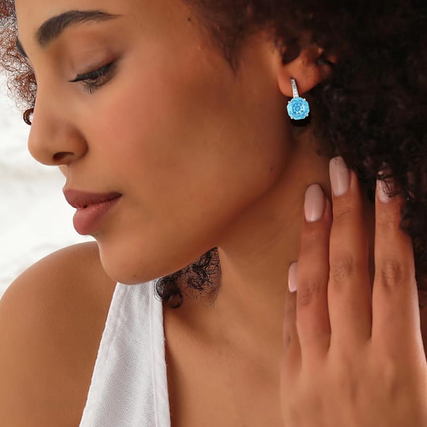 YIFISIY Rose Dangle Drop Earrings for Women, 925 Sterling Silver 10mm Rose cut Birthstone Octagonal Leverback Earring Flower Jewelry Gifts for Her - Image 2