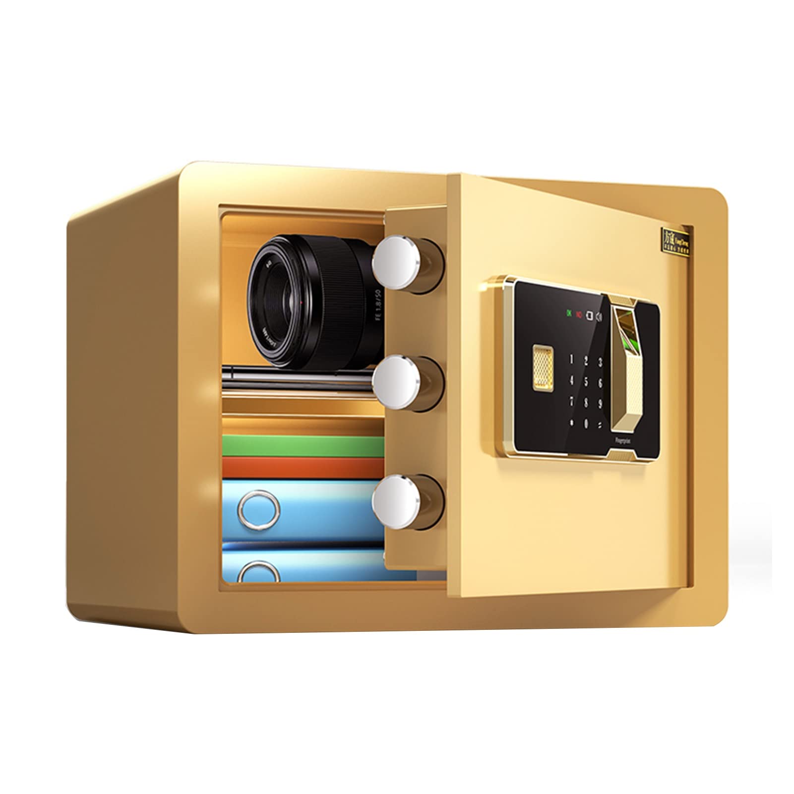 Caja fuerte a prueba de manipulaciones con microcosturas, caja fuerte de joyería de huellas dactilares, sistema de alarma dual, almacena 100 huellas dactilares, para oficina en casa, blanco, 14 x 10 x