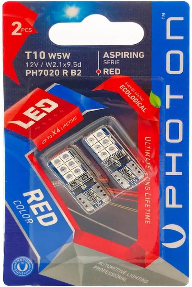 PHOTON Ampul T10 W5W 6+6 Kırmızı Led (2'Li Blister) PHT PH7020 R B2