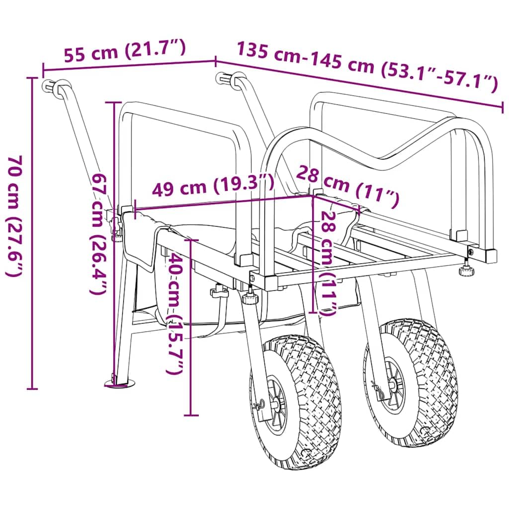 Wózek wędkarski z 2 kółkami, stal malowana proszkowo, wózek ręczny, nośność 150 kg, składany, do wędkowania, na kemping, do transportu akcesoriów wędkarskich nad jeziorem, rzeką, brzegiem