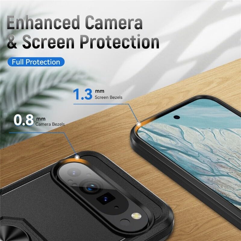 Generic Funda compatible con Google Pixel 9 (color: morado) con soporte de anillo de silicona dura de doble capa