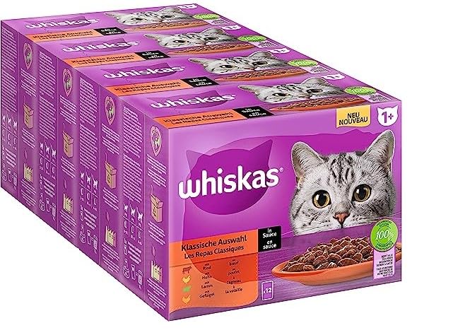 Whiskas 1 Tasty Mix Katzen Nassfutter Rind Geflügel Lachs Huhn Weißfisch 40x85g