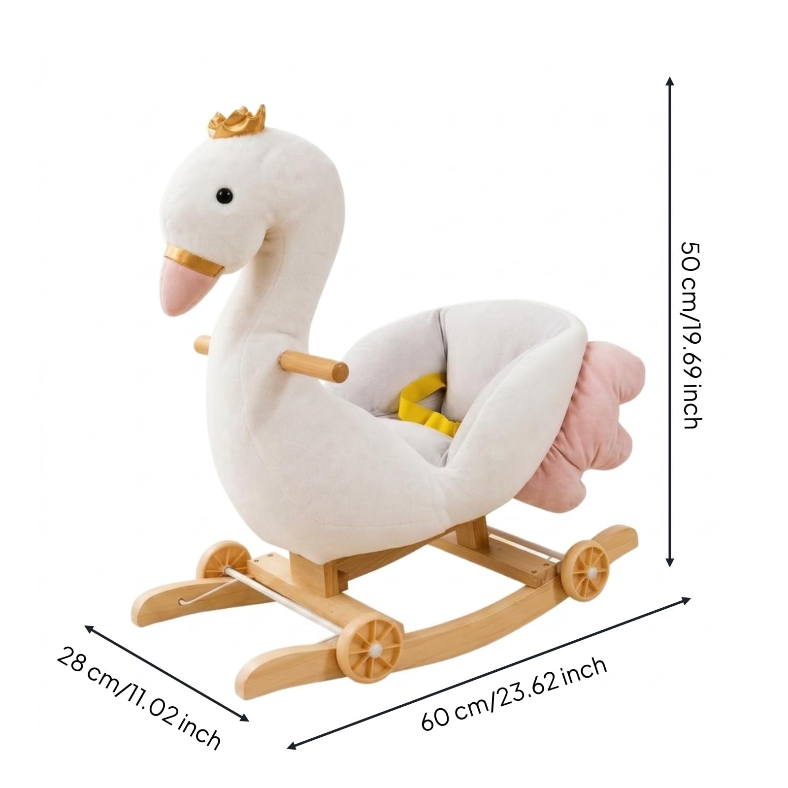 MagiDeal Cavallo a Dondolo Bambini Cavalluccio Dondolante Giocattolo Cavalcabile Seduta Imbottita Stabile Base in Legno Braccioli in Legno Ruote Scorrevoli, 60 32 65cm, Cigno Piccolo